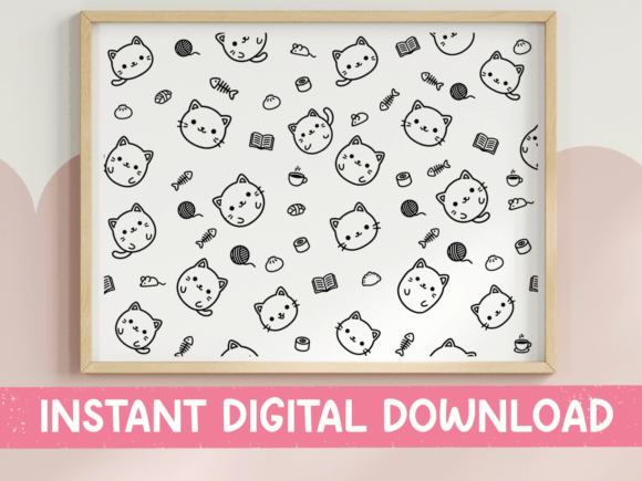 Cat Outline Pattern Coloring SVG PNG – Graphics for T-Shirt Designs