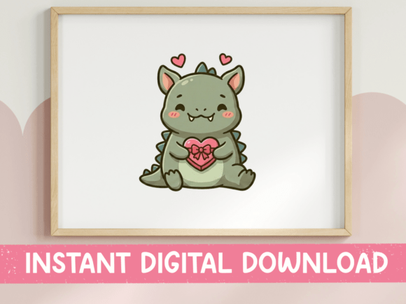 Cute Dragon Holding Heart – Embroidery Design for Gifts