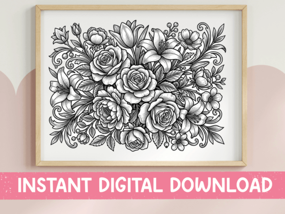 Floral Bouquet Coloring Page: Graphics & T-Shirt Designs Review