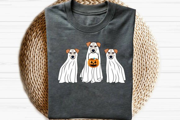 Ghost Jack Russell Terrier Halloween Dog Graphics T-Shirt Designs