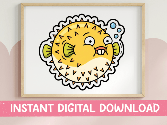 Kawaii Puffer Fish Sticker Design: Graphics & T-Shirts