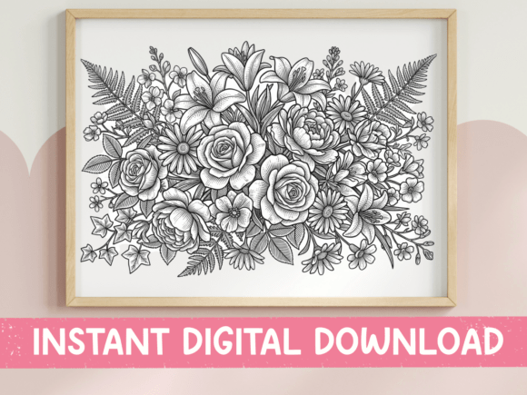 Wildflower Bouquet Coloring SVG PNG for T-Shirt Graphics